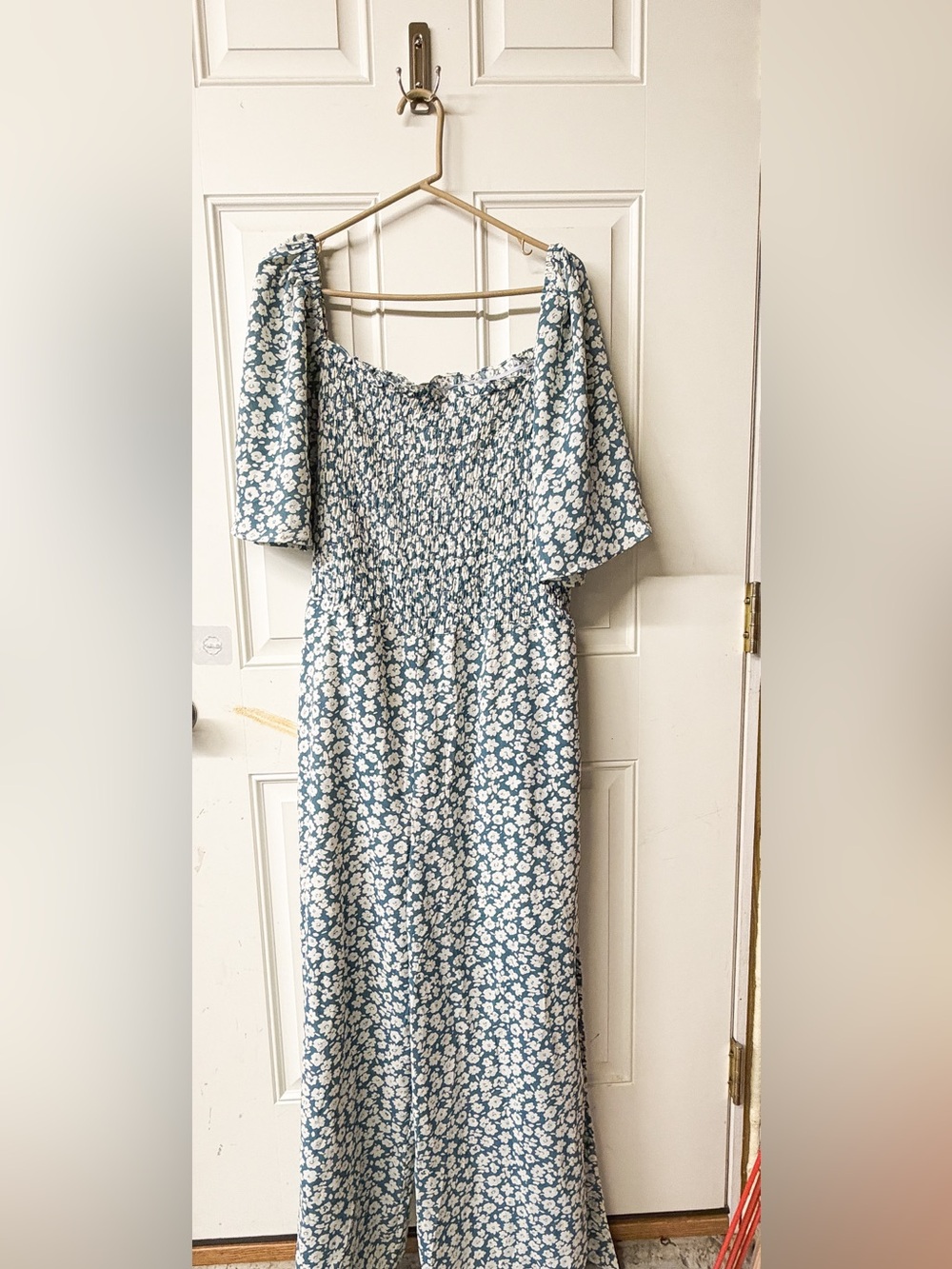 Baltic Born Blue and White Floral Smocked jumpsuit, 2XL
